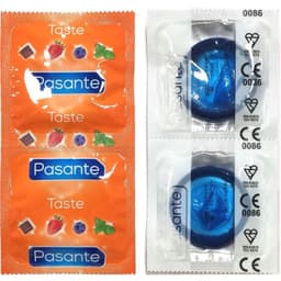 Pasante Blueberry Kondome mit Blaubeergeschmack, Beutel mit 144 Stück in der Gesamtansicht