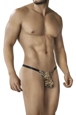 Cut4Men Edge Thong String in Leoparden-Print, Gesamtansicht von vorne auf weißem Hintergrund