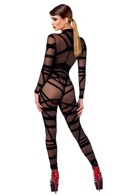 Noir Handmade F357 Bondesque Catsuit in Schwarz, Rückenansicht im Detail