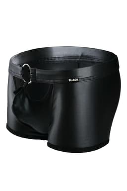 Cut4Men Wetlook-Boxershorts in Schwarz, Detailaufnahme des silbernen Metallrings vorne