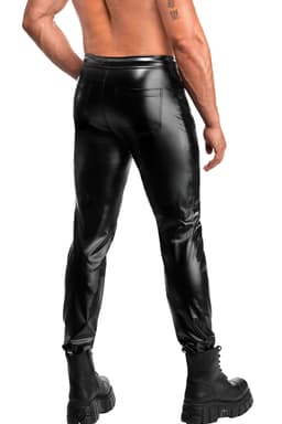 Noir Handmade Rogue Herrenhose, Detailansicht der Lack-Knieeinsätze