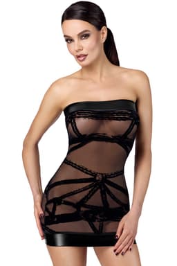 Noir Handmade F359 Off-shoulder Minikleid in Schwarz, komplette Vorderansicht