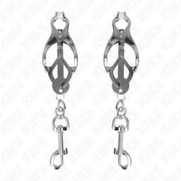 Kink Clover Nippelklemmen mit Haken aus silberfarbenem Metall, Gesamtansicht