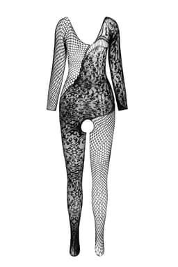 Passion BS 107 Bodystocking aus Netz und Spitze, seitliche Ansicht am Model