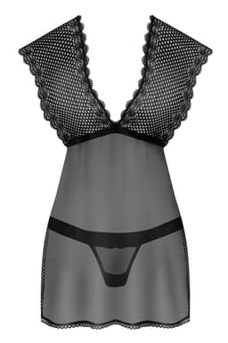 Obsessive 857-BAB-1 Babydoll in Schwarz, Gesamtansicht, Studioaufnahme in neutralem Hintergrund