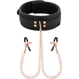 Metallkette zwischen Halsband und Nippelklemmen des Coquette Chic Desire Fantasy Sets