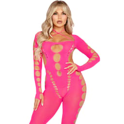 Bodystocking von Leg Avenue in Rosa, Seitenansicht mit Blick auf die Passform