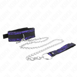 KINK Samtspitzen-Halsband mit Leine umgelegt, Größenverhältnis am Hals
