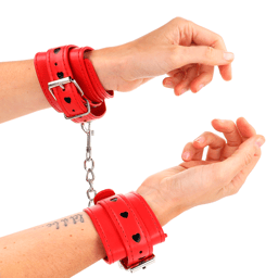 Kink Handgelenkfesseln in Rot im Größenvergleich, verstellbar 21–28 cm