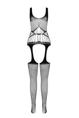 Passion BS 106 Bodystocking aus Netz und Spitze, Detail der Spitze am Ausschnitt