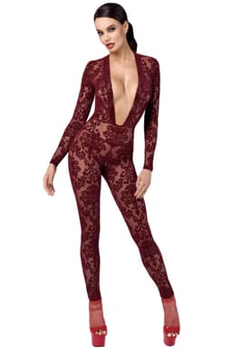 Noir Handmade Kink Royal Overall in Burgund, komplette Gesamtansicht von vorne