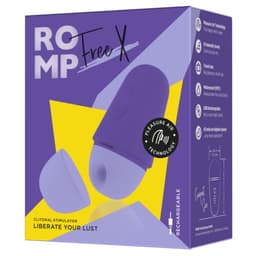 ROMP Free X Klitoris-Druckwellenvibrator in Lila, Draufsicht auf Düse und Bedienfeld