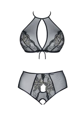 Demoniq Mathilde Dessous-Set in schwarz-gold, Nahaufnahme des Materials 95 % Polyester