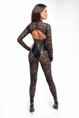 Noir Handmade Catsuit, Nahaufnahme des Stehkragens