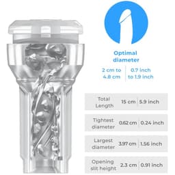 Kiiroo Feel Pocket Stroker Crystal in der Hand gehalten, Größenverhältnis