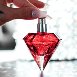 Matchmaker Red Diamond LGBTQ Flakon in der Hand, Größenvergleich im Reiseformat