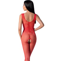 Passion BS098 Bodystocking aus Netz mit Spitze in Rot von hinten, Rückenpartie im Detail