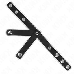 Metallbeschläge des Kink Hodenteilers aus Leder in der Nahaufnahme