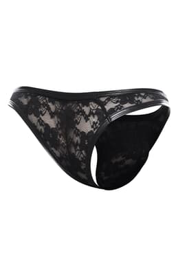 Cut4Men String aus Spitze mit Hebefunktion in Schwarz, seitliche Ansicht im Ganzen