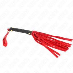 Kink Mini-Peitsche aus rotem Wildleder in der Hand gehalten