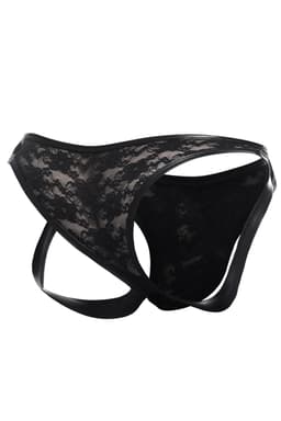 Cut4Men Capri-Slip aus Spitze mit Hebefunktion in Schwarz, seitliche Ansicht im Ganzen
