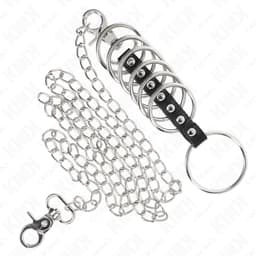 Verpackung des Kink Sets mit 7 Penisringen aus Metall und Leder