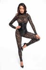 Noir Handmade – Langärmeliger Spitzen-Catsuit mit Corsage, schwarz