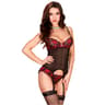 Chilirose Korsett mit Strapsen – gepolsterte Cups und Tanga, rot-schwarz