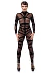 Noir Handmade F357 Bondesque Catsuit aus beflocktem Tüll