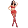 Chilirose Kunstleder-Set – BH, Rock und Tanga mit Strümpfen