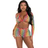 Leg Avenue Dessous-Set – Top, Bolero und Netzshorts in Regenbogenfarben