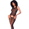 Chilirose Netz-Bodystocking in Schwarz – angenähte Strümpfe, S/M