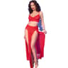 Chilirose Tüll-Set in Rot – Top, langes Unterteil und Tanga