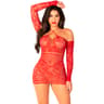 Leg Avenue Mesh-Minikleid – schulterfrei, langärmelig, Rot