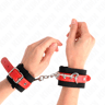 Kink – Nylon-Handgelenkfesseln mit rotem Kunstledergurt