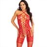 Leg Avenue Bodystocking – Neckholder-Body mit Herzchen-Netz, rot