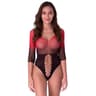 Passion – Netz-Bodystocking mit 3/4-Ärmeln in Schwarz-Rot