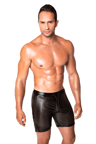 Noir Handmade Men Chaos – Perforierte Wetlook-Shorts H077, schwarz
