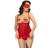 Chilirose – vierteiliges Babydoll-Set mit Ketten und Spitzenmaske